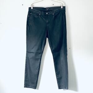 Eileen Fisther Pants 14 Black Waxed Organic Cotton Jeans Shiny Faux Leather